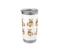 Coquette Teddy Bear Blue Bow Pattern Vaso térmico de acero inoxidable de doble pared