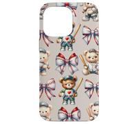 Coquette Teddy Bear Soft Aesthetic Bow Baseball Girl Women Carcasa para iPhone 14 Pro MAX