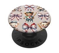 Coquette Teddy Bear Soft Aesthetic Bow Baseball Girl Women PopSockets PopGrip Adhesivo