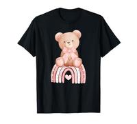 Coquette Teddy Bears Bows and Raibow Girl Baby Pink Birthday Camiseta