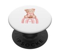 Coquette Teddy Bears Bows and Raibow Girl Baby Pink Birthday PopSockets PopGrip Adhesivo