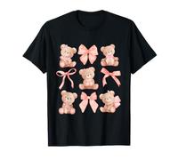 Coquette Teddy Bears Pink Bow Cute Women Girl Birthday Camiseta