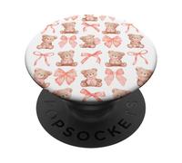 Coquette Teddy Bears Pink Bow Cute Women Girl Birthday PopSockets PopGrip Adhesivo