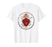 Cor Jesu Sacratissimum Sagrado Corazón Tradicional Católico Camiseta gráfica económica, Hombre, Blanco, M