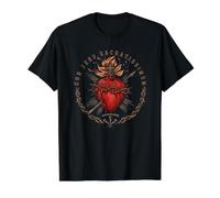 Cor Jesu Sacratissimum Sagrado Corazón Tradicional Católico Camiseta gráfica económica, Hombre, Negro, M