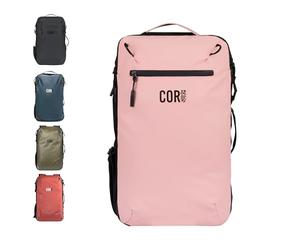 COR Surf - Mochila de viaje aprobada para vuelos, con cremalleras resistentes al agua, bolsillos secretos y correas ergonómicas para los hombros, mochila para laptop de viaje - The Island Hopper, Rosa