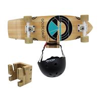 COR Surf Soporte de pared para monopatín y snowboard Soporte para monopatín de bambú con gancho de almacenamiento adicional para casco o bolso