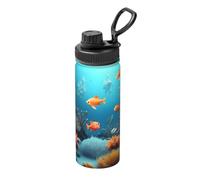 Coral Fish - Botella de agua de acero inoxidable impresa bajo el agua, 18 onzas, taza aislada de larga duración para correr, senderismo, ciclismo y montañismo