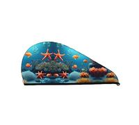 Coral Fish Underwater Coral Velvet Dry Hair Cap para mujeres Gorros para el cabello con botones para secar el cabello rizado largo y grueso Anti Frizz