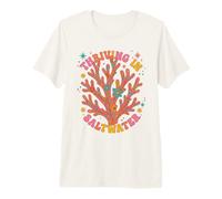 Coral Floral prosperando en Agua Salada Groovy Beach Vacaciones Camiseta Premium