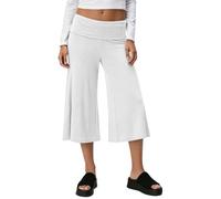 Coral Fold Over Yoga Pants Damen 3/4 Weite Lounge Hose mit Raffung Loose Fit Uni Corals Pants Coral Fold-Over-Yogahose Korallfarbene Faltenhose Weite Palazzo Hose mit Hohem Umschlagbund, O blanco., S
