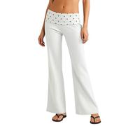 Coral Fold Over Yoga Pants Damen Weite Palazzo Hose mit Hohem Umschlagbund Lounge Hose mit Raffung Schlaghose Loose Fit Schwarz Faltenhose Yogahose für Gym, Pilates & Alltag, Blanco, XL