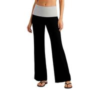 Coral Fold Over Yoga Pants Damen Weite Palazzo Hose mit Hohem Umschlagbund Lounge Hose mit Raffung Schlaghose Loose Fit Schwarz Faltenhose Yogahose für Gym, Pilates & Alltag, Negro , L