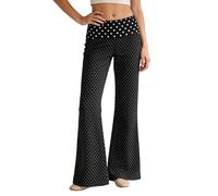 Coral Fold Over Yoga Pants Damen Weite Palazzo Hose mit Hohem Umschlagbund Lounge Hose mit Raffung Schlaghose Loose Fit Schwarz Faltenhose Yogahose für Gym, Pilates & Alltag, F negro., M