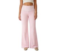 Coral Fold Over Yoga Pants Damen Weite Palazzo Hose mit Hohem Umschlagbund Lounge Hose mit Raffung Schlaghose Loose Fit Schwarz Faltenhose Yogahose für Gym, Pilates & Alltag, Rosa., M