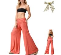 Coral Fold Over Yoga Pants for Women,Ruched Waist Solid Flare Sweatpants,Loose Wide Leg High Waist Palazzo for Sport Everyday (FR/ES, Letras, XL, Regular, Regular, Orange)