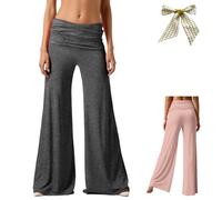 Coral Fold Over Yoga Pants for Women,Ruched Waist Solid Flare Sweatpants,Loose Wide Leg High Waist Palazzo for Sport Everyday (FR/ES, Letras, XXL, Regular, Regular, Dark Gray)