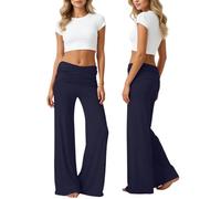 Coral Fold Over Yogahose Damen Weite Bein Yoga Pants mit Raffung Loose Fit Uni Palazzo Hose Korallfarbene Faltenhose Stretchy Jogginghose Sommer Frühling Freizeithose Hohem Umschlagbund Loungehose