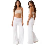 Coral Fold Over Yogahose Damen Weite Bein Yoga Pants mit Raffung Loose Fit Uni Palazzo Hose Korallfarbene Faltenhose Stretchy Jogginghose Sommer Frühling Freizeithose mit Hohem Umschlagbund Loungehose