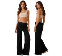 Coral Fold Over Yogahose Damen Weite Bein Yoga Pants mit Raffung Loose Fit Uni Palazzo Hose Korallfarbene Faltenhose Stretchy Jogginghose Sommer Frühling Freizeithose mit Hohem Umschlagbund Loungehose