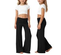 Coral Fold Over Yogahose Damen Weite Bein Yoga Pants mit Raffung Loose Fit Uni Palazzo Hose Korallfarbene Faltenhose Stretchy Sommer Frühling Freizeithose Hohem Umschlagbund Loungehose