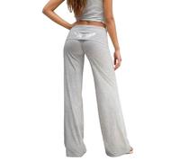 Coral Fold Over Yogahose Damen Weitte Lounge Hose mit Raffung Loose Fit Uni Corals Pants Hohem Umschlagbund Korallfarbene Faltenhose leicht Einfarbige Palazzo Loungehose Yoga Alltag Pilates Neu 2026