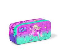 Coral High Estuche Infantil con Dos Compartimentos, diseño de Princesa Unicornio Rosa Claro y Morado, Multicolor, Compacto