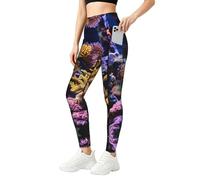 Coral Reef Print - Ropa de gimnasio para mujer, conjuntos de entrenamiento con control de abdomen, ropa de fitness, Negro, L