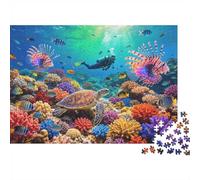 Coral Reef Turtle Puzzle 1000 Piezass Material Reciclado Lionfish Puzzles for Boy & Girl Ages 6 Years Up Fun and Desafiante Juego Familiar Actividad 52x38cm/1000 piezass