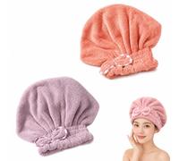 Coral Velvet Cute Bow Bath Cap, Hair Drying Caps for Women, New Super Absorbent Hair Towel Wrap for Wet Hair, Bow Cap Towel, Hair Towel Cap for Home Travel and Bathing，F 2PCS
