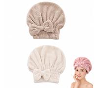 Coral Velvet Cute Bow Bath Cap, Hair Drying Caps for Women, New Super Absorbent Hair Towel Wrap for Wet Hair, Bow Cap Towel, Hair Towel Cap for Home Travel and Bathing，B 2PCS