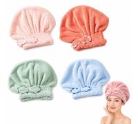 Coral Velvet Cute Bow Bath Cap, Hair Drying Caps for Women, New Super Absorbent Hair Towel Wrap for Wet Hair, Bow Cap Towel, Hair Towel Cap for Home Travel and Bathing，B 4PCS
