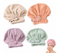 Coral Velvet Cute Bow Bath Cap, Hair Drying Caps for Women, New Super Absorbent Hair Towel Wrap for Wet Hair, Bow Cap Towel, Hair Towel Cap for Home Travel and Bathing，C 4PCS