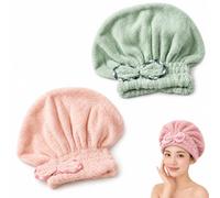 Coral Velvet Cute Bow Bath Cap, Hair Drying Caps for Women, New Super Absorbent Hair Towel Wrap for Wet Hair, Bow Cap Towel, Hair Towel Cap for Home Travel and Bathing，E 2PCS