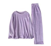 Coralina Pijama Mujer Invierno Ofertas, Conjunto de Camiseta Manga Larga y Pantalón Largo Color Sólido Suave, Ropa Casa Cálido y Cómodo, Forro Polar