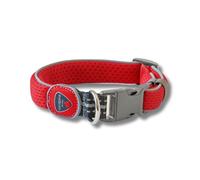 Coralpina - Collar Carezza, suave y ergonómico, con bordes reflectantes y mosquetón de plástico resistente, color rojo, talla 7