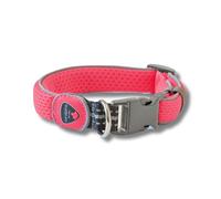 Coralpina - Collar Carezza, suave y ergonómico, con bordes reflectantes y mosquetón de plástico resistente, color rosa fluorescente, talla 1