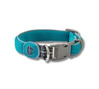 Coralpina - Collar Carezza, suave y ergonómico, con bordes reflectantes y mosquetón de plástico resistente, color turquesa, talla 1
