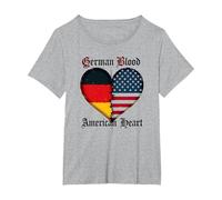 Corazón Americano de Sangre Alemana: Herencia Alemana para Hombres Camiseta, Mujer Tallas Grandes, Gris Jaspeado, 1XL Grande