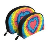 Corazón Amor Arco Iris Tie Dye, Bolsa de Maquillaje de Concha, Monedero pequeño para Mujer, Bolsa de artículos de tocador, Bolsa de cosméticos, 2 Piezas