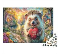 Corazón Amor Erizo Rompecabezas Clásico 1000 Piezas para Adultos, Cartón Reciclado,Animal lindoes Decoración Interior, Regalo Primavera, Decoración Mural De Fiesta 38x26cm/1000pcs