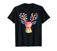 Corazón Arco Iris Cuernos Lindo Colorido Ciervo Enamorado Camiseta
