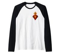 Corazón Ardiente de Jesús - Sagrado Corazón Católico Camiseta Manga Raglan