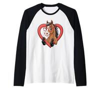 Corazón Caballo Gafas Equitación Caballos Camiseta Manga Raglan