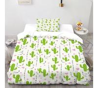 corazón Cactus Funda Nordica Algodon 2 Piezas con Impresión En 3D Cute Desert Plants con Funda Almohada Single（135x200cm） Microfibra Juego De Cama para para Adultos Y Niñas