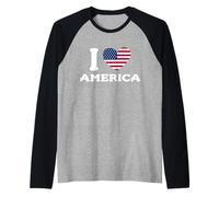 Corazón con Bandera de Estados Unidos I Love America Camiseta Manga Raglan
