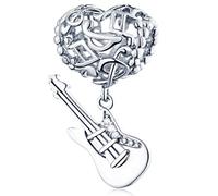 Corazón con charms de notas musicales colgante de guitarra, apto Pandora Art pulsera, plata de ley 925 Me gusta guitarra colgante cuentas de instrumentos musicales, regalo para artista/músico/sobrino