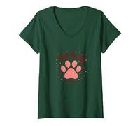 Corazón con Estampado de Patas de Paws-itively In Love with Dogs Camiseta Cuello V, Mujer, Verde Bosque, M