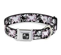 Corazón con Hebilla y Huesos Cruzados con Calaveras y Platter Negro/Blanco Collar de Perro, pequeño/22,86 cm