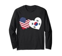 Corazón Corea del Sur Amor Bandera de Estados Unidos Mitad Coreana Mit Manga Larga